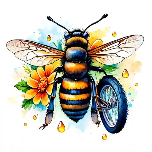 Biker Bee With Flowers And Honey Drops