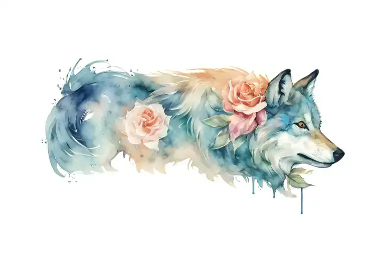 Wolf Standing With Rose