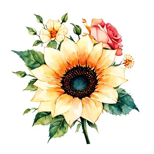 Sunflower And Roses Mayflowers Hibiscus