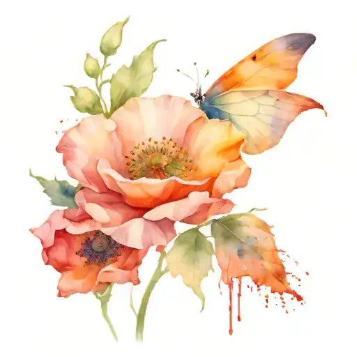 Poppy Rose Joined By A Butterfly