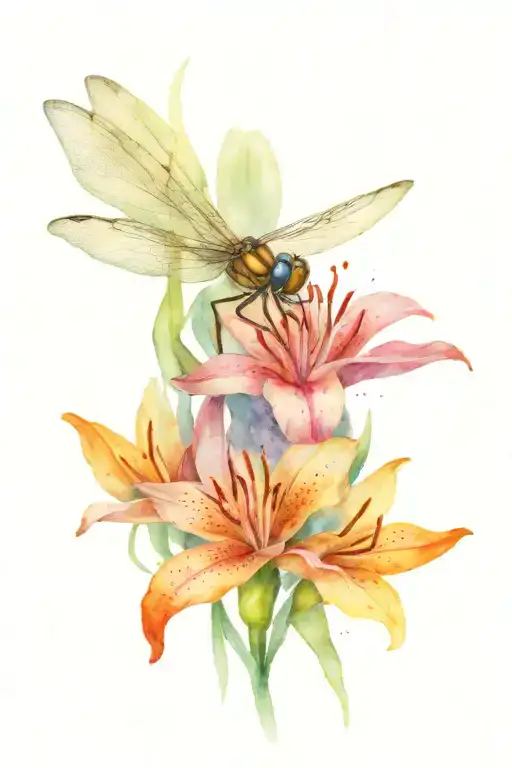 A Dragonfly And A Tiger Lily Flower Bouquet