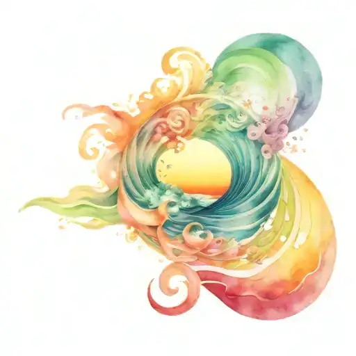 Ocean Sunrise Surrounded By Spiral Blue Green Waves