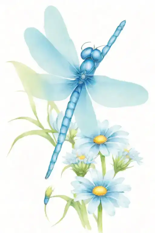 Large Blue Dragonfly With Daisies 1211