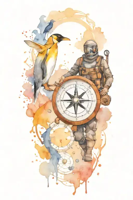 Compass With Scuba Diver And King Penguin