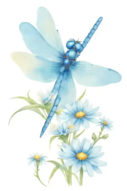 Large Blue Dragonfly With Daisies 1211