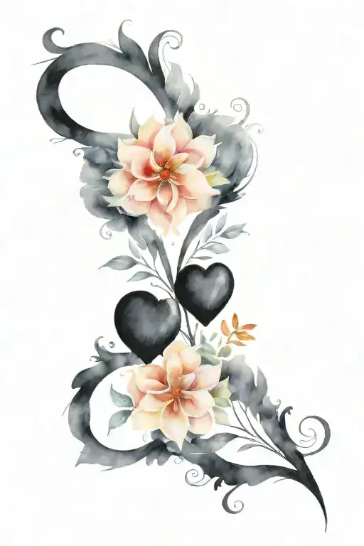 Small Black Heart With Floral Design