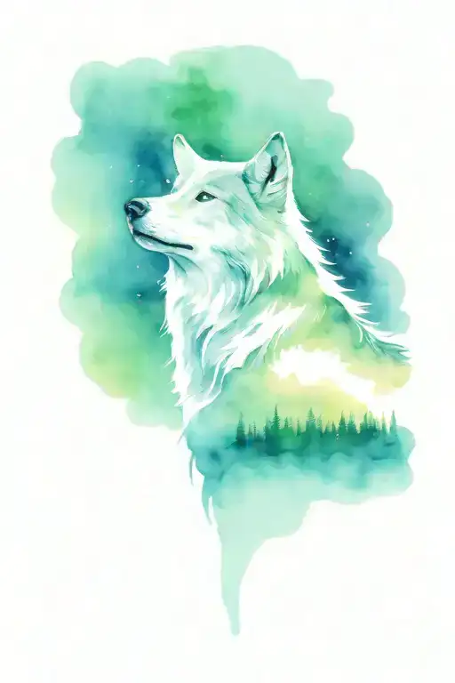 Wolf Howling Northern Lights In Mountain Landscape