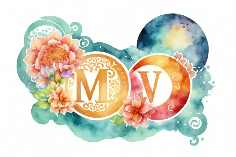 Mandala And Moon With Letters M And V