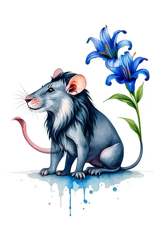 A Rat Gives A Blue Lily To A Lion Wearing