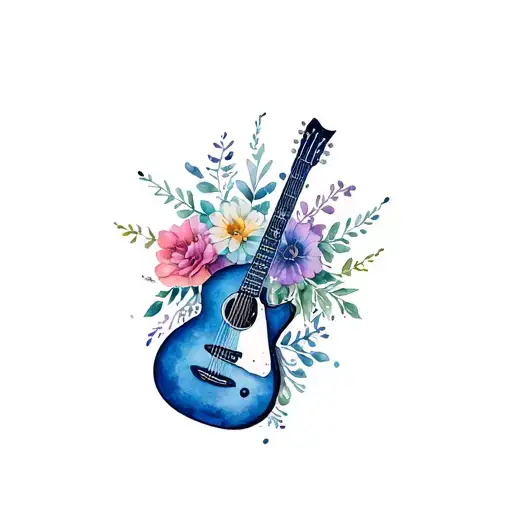 Guitar Memorial Flowers Intertwined