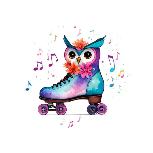 Flowers Roller Skate Owl Music Notes