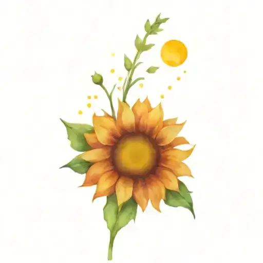 Single Sunflower With Capricorn And Libra Constellations In The Middle