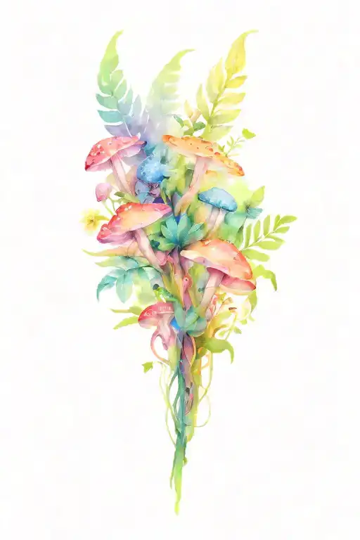 A Fairy Forest With With Fairys And Mushrooms And Lots Of Ferns And Flowers