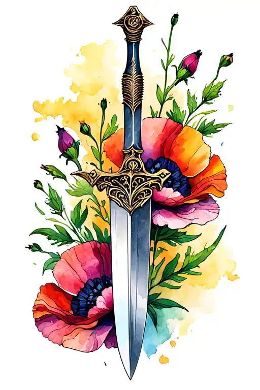 Dagger With Poppy Flowers Intertwined
