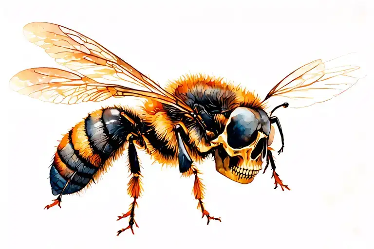 Bee Hovering With A Skull Adorned