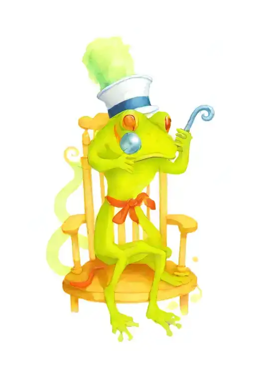A Frog In A Sailor Hat Smoking A Pipe On A Rocking Chair And A Dragon Is Formed From The Pipe Smoke