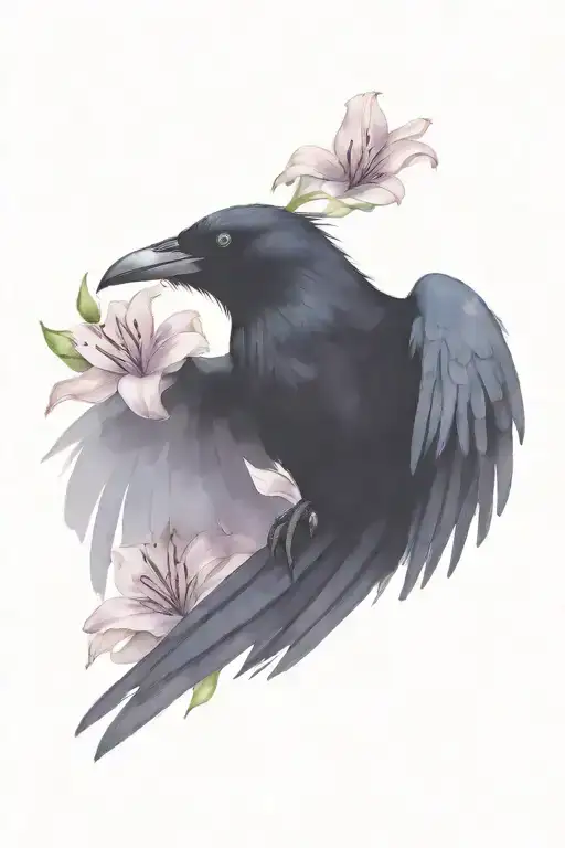 Elegant Black Raven Holding A Lily