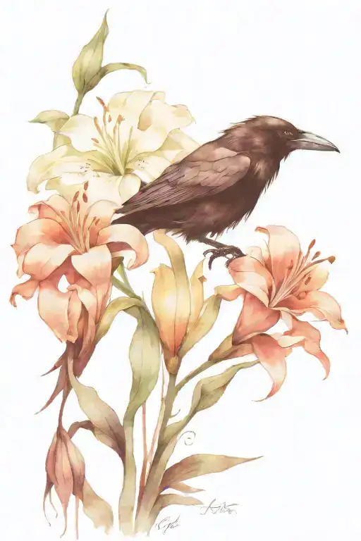 Elegant Raven Holding A Lily