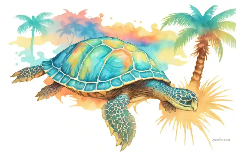 Turtle Sunset Palm Tree Ocean