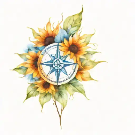 Sunflower And Compass Rose Intertwined