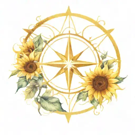 Sunflower Compass Rose Intertwined