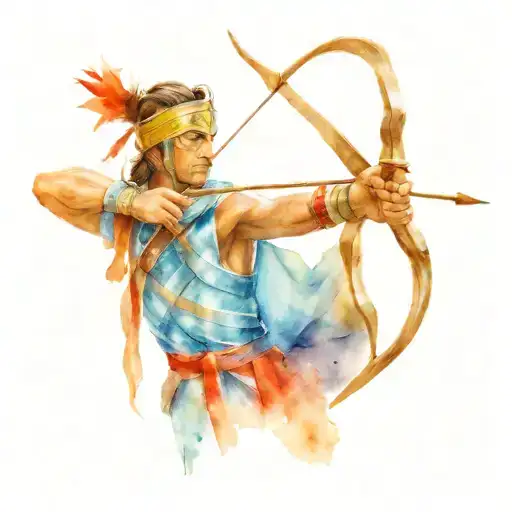 Roman Warrior With A Bow And Arrow And 4 Arrows Pointing