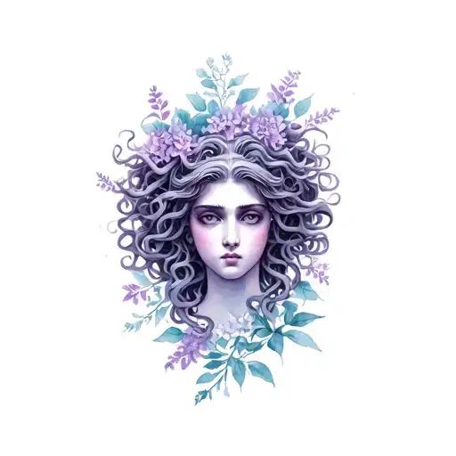 Medusa Lilacs Delicate Tattoo Design Combining Elements Of Greek Mythology