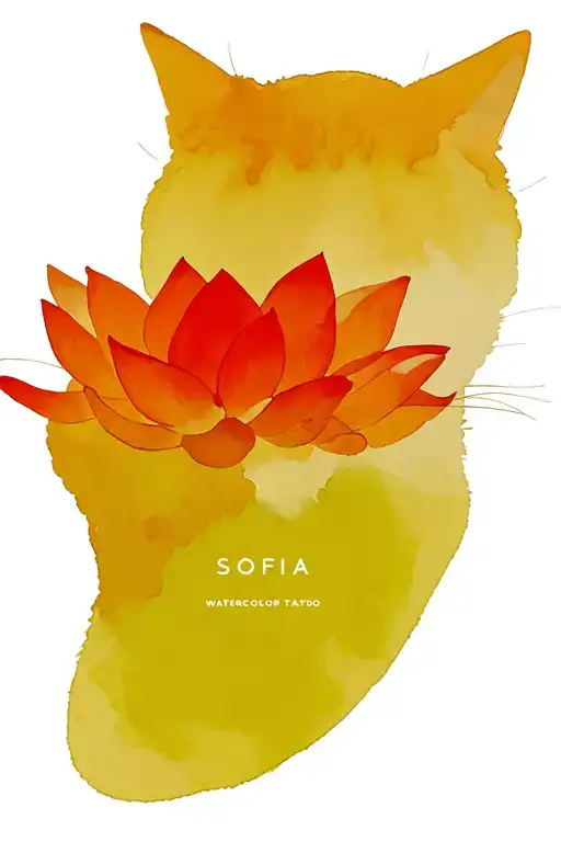 White Cats With Black And White With Coffee And Red Lotus Flowers That Form The Name Sofia
