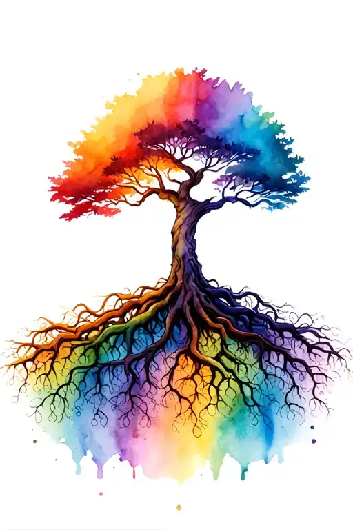 Tree Of Life Intertwined Roots Rainbow Limbs Growing Out