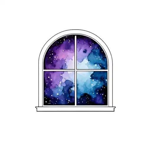 Window With A Purple And Blue Outer Space Inside It