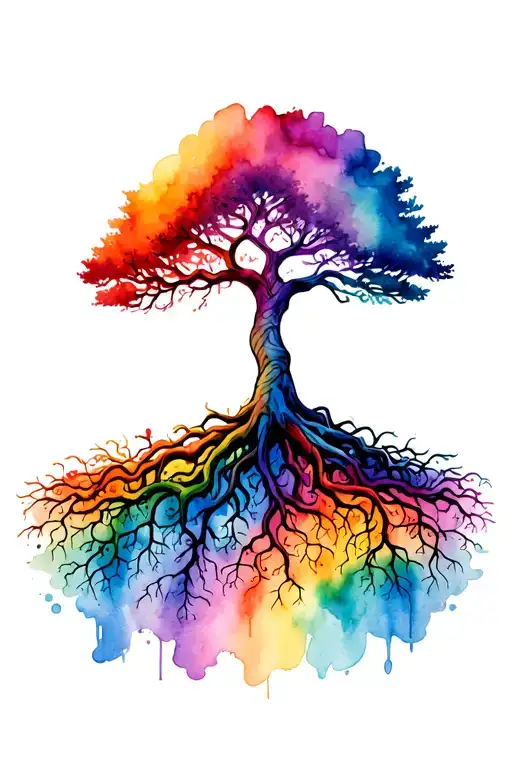 Tree Of Life Intertwined Roots Rainbow Limbs Of Tree Onto Top Of Shoulder