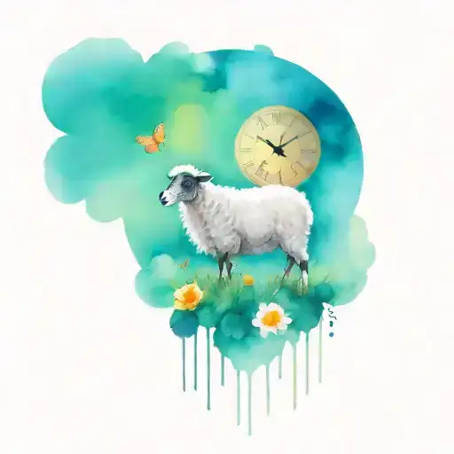Sheep And Sun And Clock And Roses And Butterflies