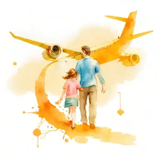 Father And Daughters And Airplane