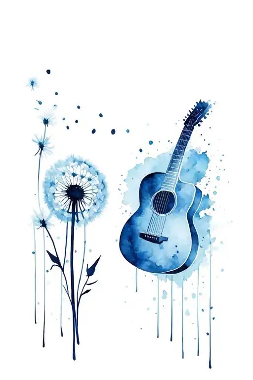 Guitar Silhouette Transforming To Dandelion Flower