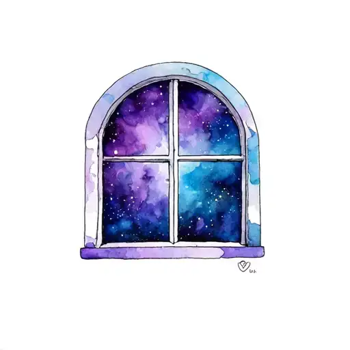 Window With A Purple And Blue Outer Space Inside It