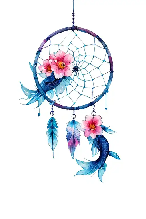 Dream Catcher With Flowers And Beta Fish Swimming Upstream