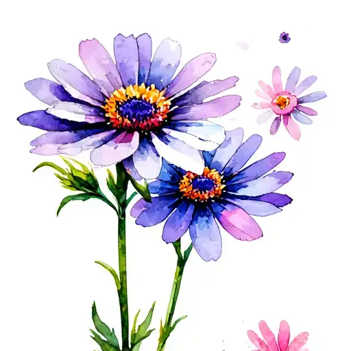 A Cornflower With A Purple Daisy And A Pink Cheery Blosson Flower