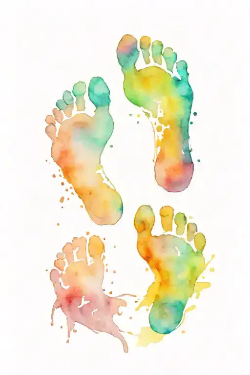 Three Realistic Footprint Silhouette Made Of Information About Child Upon Birth
