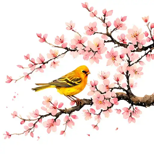 Canary Sitting On Cherry Blossom Tree