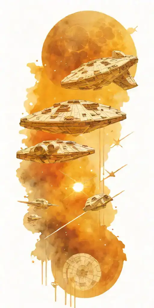 Millennium Falcon Fighting Death Star In Space