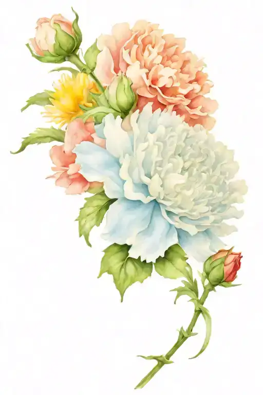 Carnation And Chrysanthemum Tangled Together Representing The Client's Love