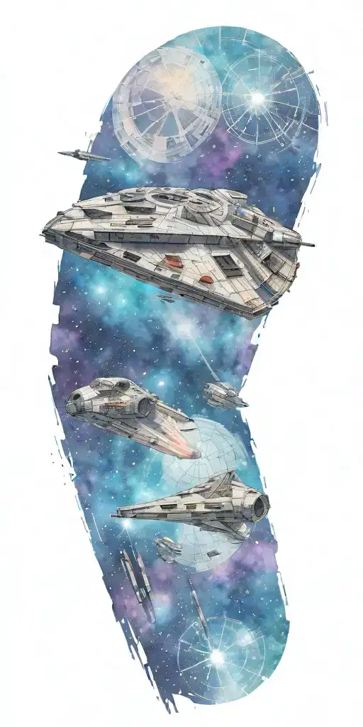 Millennium Falcon Fighting Death Star In Space