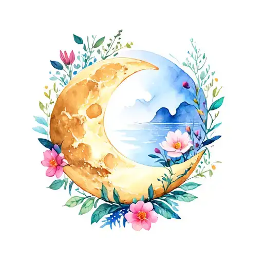 Moon And Water And Flowers Wrapped