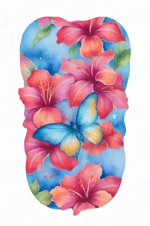 Butterfly With Hawiian Hibiscus