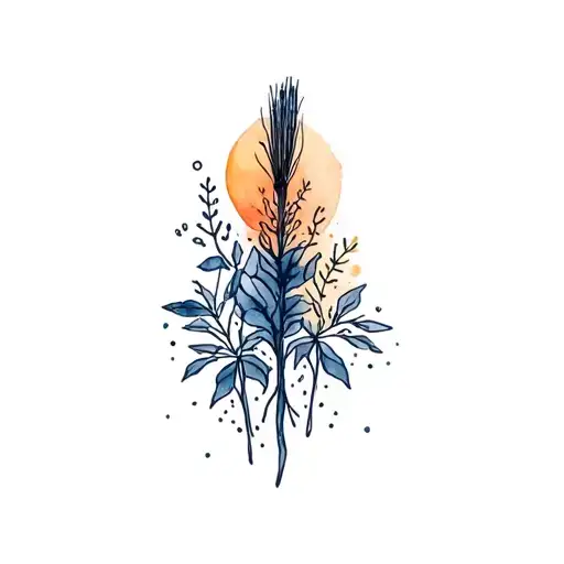 Witch Broom Herbs Magic One Line