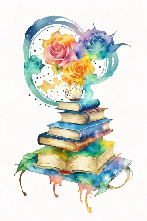 Galaxy And Books Color Tattoo Design