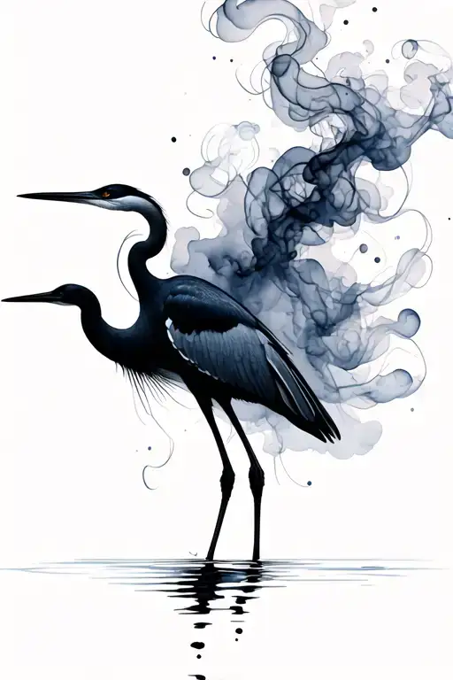 Black Smoke Forming The Heron Silhouette Tattoo