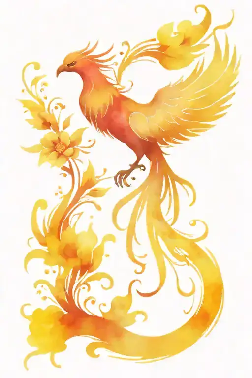 Phoenix Rising From The Dark Into Light With Smaller Flower Accents
