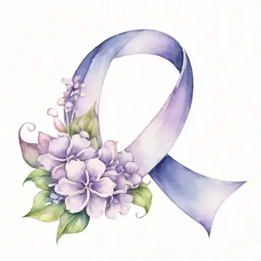 Purple Cancer Ribbon With Lilac Flowers