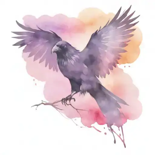 Raven With Outstretched Wings In Watercolor Style